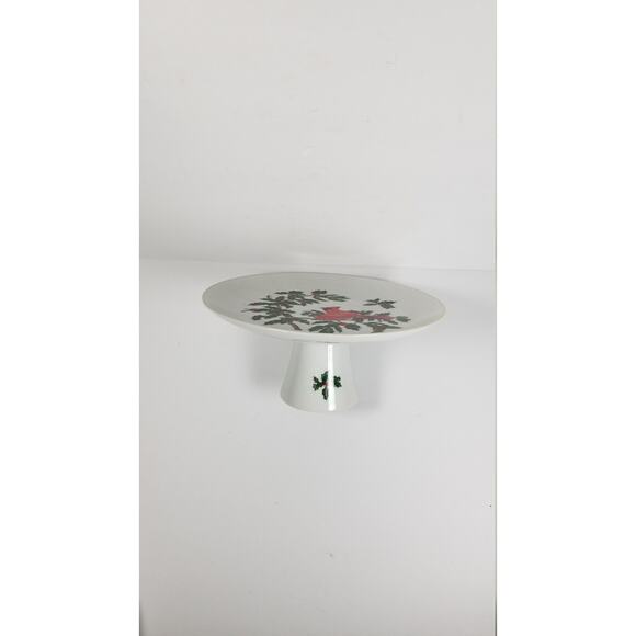 Vintage Lefton Red Cardinal Christmas Cake Plate, Footed Pedestal, 1252 - Picture 4 of 4